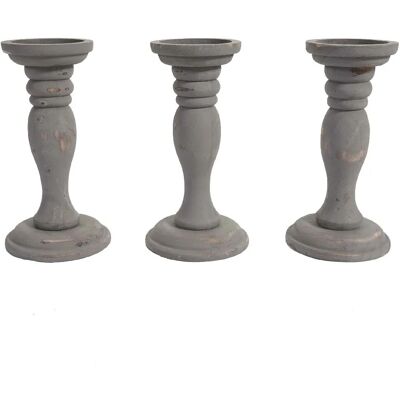 DÉCOSHOP26 - 3pc - Gris Paulownia - 24 cm - Candelabro DÉCOSHOP26 - 3pc - Gris Paulownia - 24 cm - Candelabro