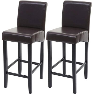 MOBIKASA Conjunto de 2 Taburetes de Bar de Cuero Sintético Marrón con Piernas Oscuras - Bar Stools MOBIKASA Conjunto de 2 Taburetes de Bar de Cuero Sintético Marrón con Piernas Oscuras - Bar Stools