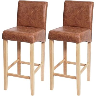MOBIKASA Taburetes de bar en madera clara con efecto cuero y ante - Bar Stools MOBIKASA Taburetes de bar en madera clara con efecto cuero y ante - Bar Stools