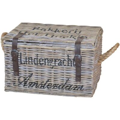 Cofre de almacenamiento de ratán DÉCOSHOP26 - Tejido a mano, Manijas decorativas - 52x41x31cm Cofre de almacenamiento de ratán DÉCOSHOP26 - Tejido a mano, Manijas decorativas - 52x41x31cm