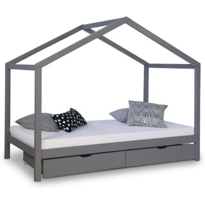 Cama infantil de madera gris MOBIKASA - Incluye somier y cajones Cama infantil de madera gris MOBIKASA - Incluye somier y cajones