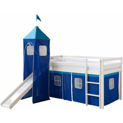 Décoshop26 Cama alta reversible blanca y azul - 90x200cm Décoshop26 Cama alta reversible blanca y azul - 90x200cm