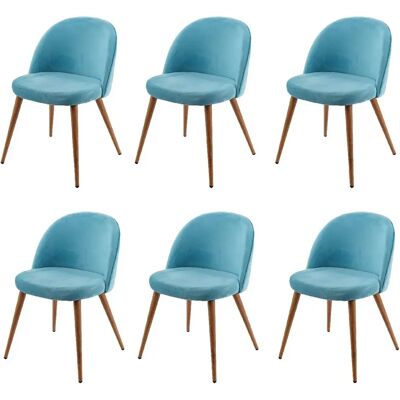 Décoshop26 - Sillas de comedor de terciopelo azul - 6 unidades Décoshop26 - Sillas de comedor de terciopelo azul - 6 unidades