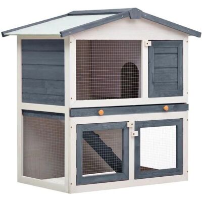 Helloshop26 Cage en bois pour lapins - 94x60x98 cm Gris Blanc Helloshop26 Cage en bois pour lapins - 94x60x98 cm Gris Blanc
