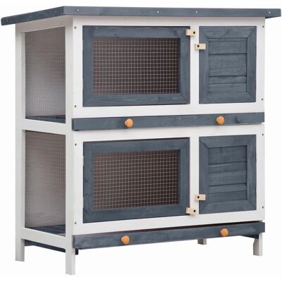 Helloshop26 - Cage pour lapins avec 4 portes 90x45x90 cm bois gris - Publicité Helloshop26 - Cage pour lapins avec 4 portes 90x45x90 cm bois gris - Publicité