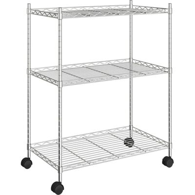 HelloShop26 - 3-Tier Chrome Rolling Storage Rack HelloShop26 - 3-Tier Chrome Rolling Storage Rack