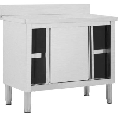 Helloshop26 Mesa de trabajo en acero inoxidable con puertas correderas - Equipo de cocina Helloshop26 Mesa de trabajo en acero inoxidable con puertas correderas - Equipo de cocina