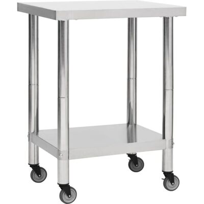 Tavolo di lavoro in acciaio inox con ruote 80x45x85cm Tavolo di lavoro in acciaio inox con ruote 80x45x85cm