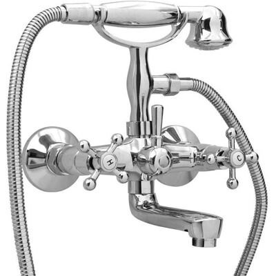 Helloshop26 - Grifo para bañera cromado con 2 manijas y ducha de mano - Accesorios de baño Helloshop26 - Grifo para bañera cromado con 2 manijas y ducha de mano - Accesorios de baño