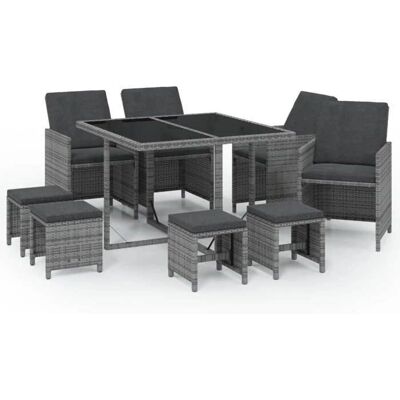 HELLOSHOP26 Set da Pranzo da Giardino in Rattan Resistente alle Intemperie - Grigio HELLOSHOP26 Set da Pranzo da Giardino in Rattan Resistente alle Intemperie - Grigio