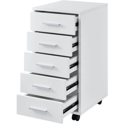 Helloshop26 - Mueble móvil con ruedas y 5 cajones de mdf 63 cm blanco - Armario de almacenamiento Helloshop26 - Mueble móvil con ruedas y 5 cajones de mdf 63 cm blanco - Armario de almacenamiento