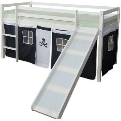 MOBIKASA Cama sobrepuesta blanca y negra 90x200cm con tobogán y escalera reversibles MOBIKASA Cama sobrepuesta blanca y negra 90x200cm con tobogán y escalera reversibles