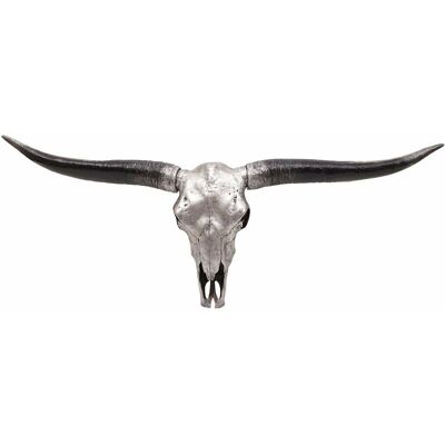 DÉCOSHOP26 Decorazione da parete Longhorn - Trofeo di teschio di toro argentato 132cm DÉCOSHOP26 Decorazione da parete Longhorn - Trofeo di teschio di toro argentato 132cm