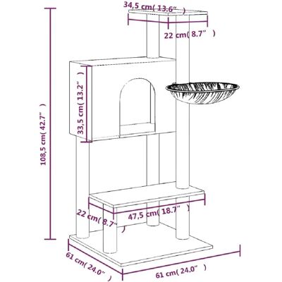 HelloShop26 - Cat tree - Gris foncé - 108.5 cm HelloShop26 - Cat tree - Gris foncé - 108.5 cm