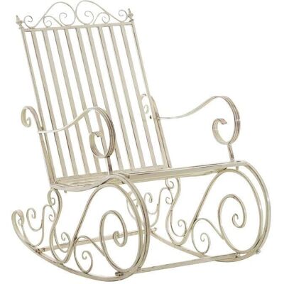 Décoshop26 - Silla mecedora de hierro envejecido crema - Muebles Décoshop26 - Silla mecedora de hierro envejecido crema - Muebles