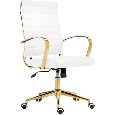 DÉCOSHOP26 - BUR10710 - Blanc - Or - Chaise de bureau - Publicité DÉCOSHOP26 - BUR10710 - Blanc - Or - Chaise de bureau - Publicité