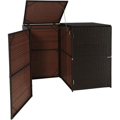 DÉCOSHOP26 Cubo de basura exterior con 2x120L ratán sintético marrón DÉCOSHOP26 Cubo de basura exterior con 2x120L ratán sintético marrón
