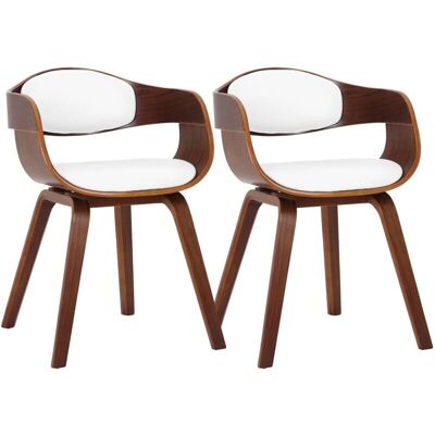 Décoshop26 Silla de comedor de nogal y PVC blanco Décoshop26 Silla de comedor de nogal y PVC blanco