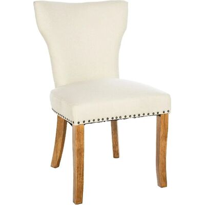 DÉCOSHOP26 Chaise de salle à manger en tissu crème avec boutons et pieds en bois - Chaise - Publicité DÉCOSHOP26 Chaise de salle à manger en tissu crème avec boutons et pieds en bois - Chaise - Publicité