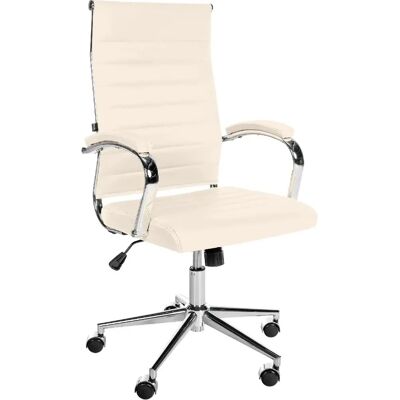 DECOSHOP26 - 100002555 - Cuir crème base chrome - Chaise de bureau - Publicité DECOSHOP26 - 100002555 - Cuir crème base chrome - Chaise de bureau - Publicité