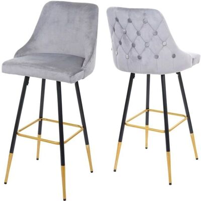 DÉCOSHOP26 2x Sgabelli in velluto Grigio Retro - Bar Stool DÉCOSHOP26 2x Sgabelli in velluto Grigio Retro - Bar Stool