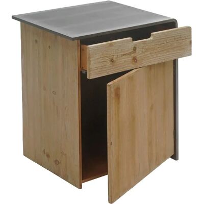 DÉCOSHOP26 - 040006511 - Madera natural - Aspecto metálico - mesita de noche DÉCOSHOP26 - 040006511 - Madera natural - Aspecto metálico - mesita de noche