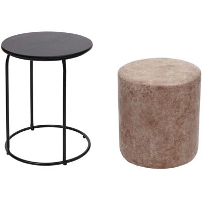 DÉCOSHOP26 - 040007477 - Marrón MDF Hierro Mesa y taburete conjunto DÉCOSHOP26 - 040007477 - Marrón MDF Hierro Mesa y taburete conjunto