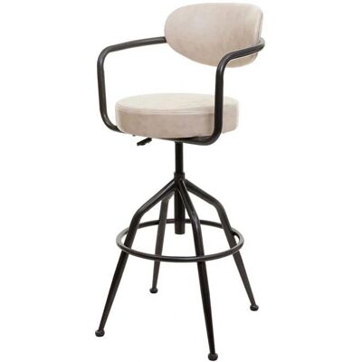 DÉCOSHOP26 - Taburete bar beige vintage - Giro 360° - altura ajustable - con respaldo DÉCOSHOP26 - Taburete bar beige vintage - Giro 360° - altura ajustable - con respaldo