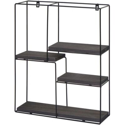 DÉCOSHOP26 - 040008665 - gris oscuro - hierro + madera de Paulownia - estante de pared DÉCOSHOP26 - 040008665 - gris oscuro - hierro + madera de Paulownia - estante de pared
