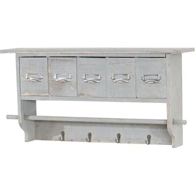 Décoshop26 Perchero de pared con cajones - Vintage, Gris Décoshop26 Perchero de pared con cajones - Vintage, Gris