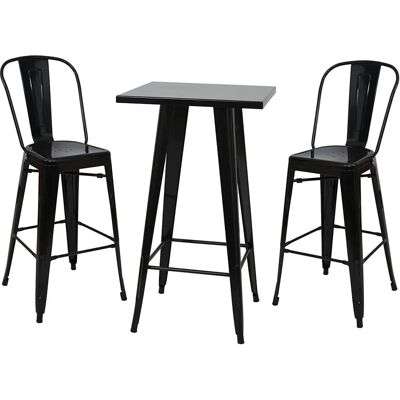 Conjunto de Mesa Alta con 2 Taburetes de Bar en Metal Negro - Muebles de Bar Conjunto de Mesa Alta con 2 Taburetes de Bar en Metal Negro - Muebles de Bar