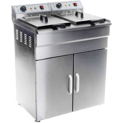 Helloshop26 - Freidora doble de acero inoxidable 2 cestas 16L temporizador Helloshop26 - Freidora doble de acero inoxidable 2 cestas 16L temporizador