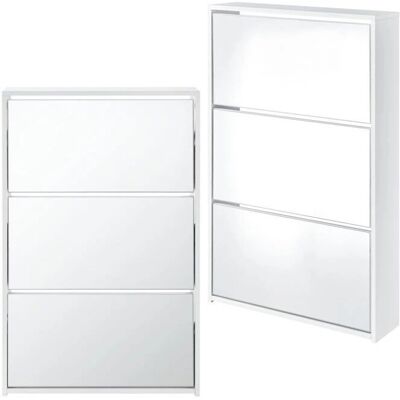 HELLOSHOP26 - Zapatero - 9 pares - Frente con espejo - Blanco HELLOSHOP26 - Zapatero - 9 pares - Frente con espejo - Blanco