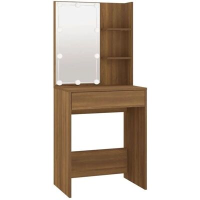 HelloShop26 - Tocador de Madera con LED - Marrón - Mesa de Maquillaje HelloShop26 - Tocador de Madera con LED - Marrón - Mesa de Maquillaje