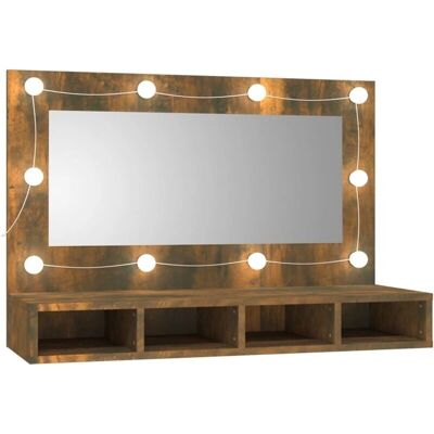 HELLOSHOP26 - Armario con espejo LED 90x31.5x62 - Roble ahumado HELLOSHOP26 - Armario con espejo LED 90x31.5x62 - Roble ahumado