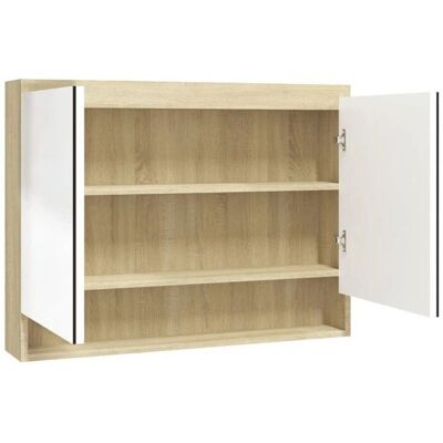 Helloshop26 - 80x15x60 cm MDF blanco y roble - Bathroom cabinet with mirror Helloshop26 - 80x15x60 cm MDF blanco y roble - Bathroom cabinet with mirror