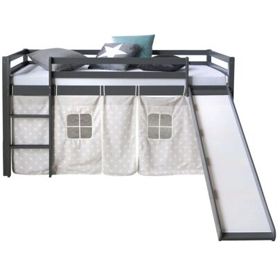 MOBIKASA Cama semi-alta para niños con tobogán y escalera - Cama MOBIKASA Cama semi-alta para niños con tobogán y escalera - Cama