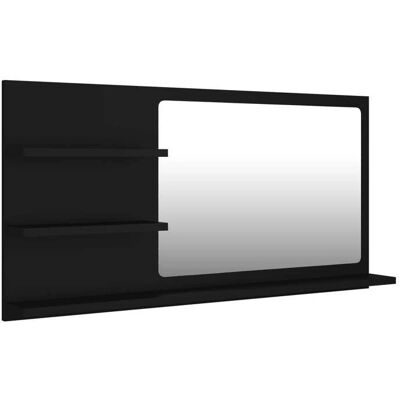 HELLOSHOP26 - Espejo de baño con 3 estantes - 90cm MDF Negro HELLOSHOP26 - Espejo de baño con 3 estantes - 90cm MDF Negro
