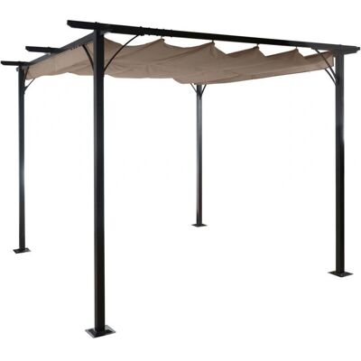 Décoshop26 - Pérgola Estructura de acero estable 6cm - Techo retráctil 3,5x3,5m - Marrón topo Décoshop26 - Pérgola Estructura de acero estable 6cm - Techo retráctil 3,5x3,5m - Marrón topo