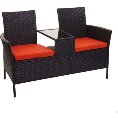 DÉCOSHOP26 Banco de poliratán con mesa - 132 cm negro DÉCOSHOP26 Banco de poliratán con mesa - 132 cm negro