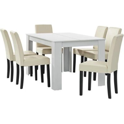 HelloShop26 - Mesa blanca mate 140x90 crema 6 sillas - Cream chairs - 140x90 cm - Dining Table HelloShop26 - Mesa blanca mate 140x90 crema 6 sillas - Cream chairs - 140x90 cm - Dining Table