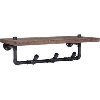 DÉCOSHOP26 - Perchero de pared 3 ganchos diseño industrial - Brown - Paulownia wood shelf - Wall coat rack DÉCOSHOP26 - Perchero de pared 3 ganchos diseño industrial - Brown - Paulownia wood shelf - Wall coat rack