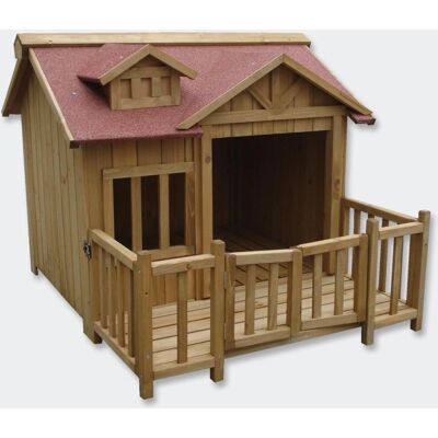 Helloshop26 - Casa para perros XL con terraza - Madera maciza Helloshop26 - Casa para perros XL con terraza - Madera maciza