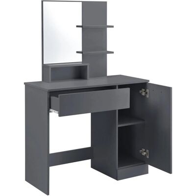 HELLOSHOP26 Coiffeuse design gris foncé avec miroir, étagères, tiroirs - Coiffeuse - Publicité HELLOSHOP26 Coiffeuse design gris foncé avec miroir, étagères, tiroirs - Coiffeuse - Publicité