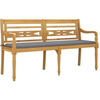 Helloshop26 Banco de jardín de madera de teca con cojín gris - Muebles de exterior Helloshop26 Banco de jardín de madera de teca con cojín gris - Muebles de exterior