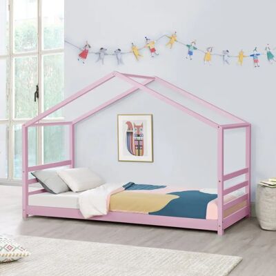 Décoshop26 - Cama infantil casita - 90 x 200 cm - Pino rosa - Bed Décoshop26 - Cama infantil casita - 90 x 200 cm - Pino rosa - Bed