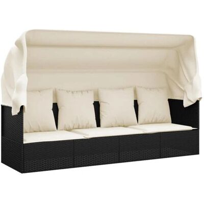 Helloshop26 Cama de salón exterior - 203x58x56cm, Negro, Cojines Helloshop26 Cama de salón exterior - 203x58x56cm, Negro, Cojines