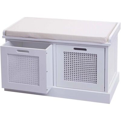 Banco de almacenamiento blanco de paulownia y MDF - 47x75x40cm Banco de almacenamiento blanco de paulownia y MDF - 47x75x40cm