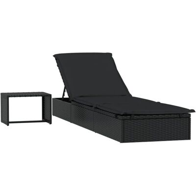 Tumbona negra con mesa de resina tejida de Helloshop26 Tumbona negra con mesa de resina tejida de Helloshop26