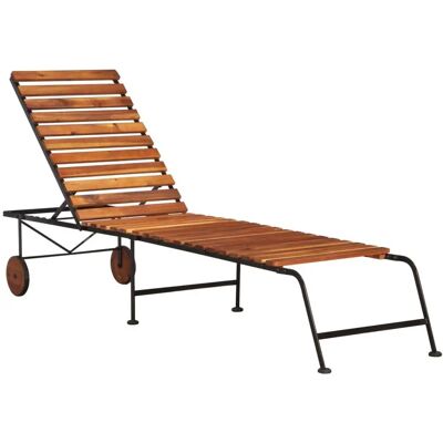Helloshop26 Sillón reclinable de madera de acacia para exteriores con patas de acero Helloshop26 Sillón reclinable de madera de acacia para exteriores con patas de acero